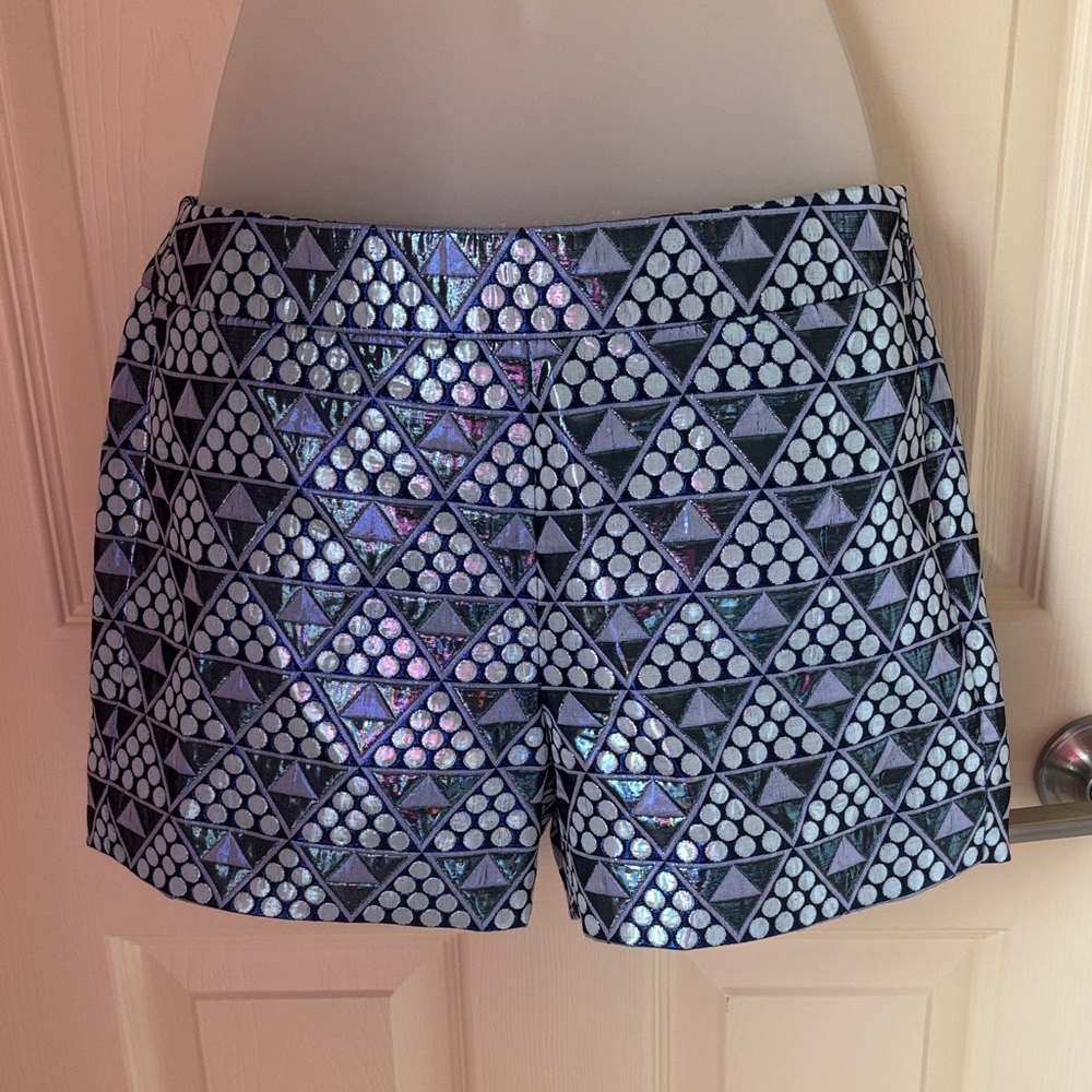 J. Crew Iridescent Blue Geometric High-Waist Shorts